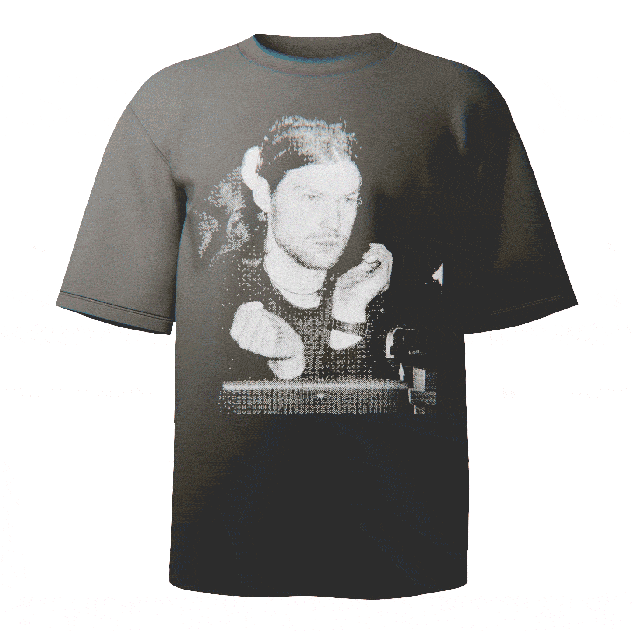 Aphex Twin Portrait T-shirt in black featuring a bold, stylized portrait of Richard D. James, crafted from ultra-soft Comfort Colors 100% ringspun cotton for breathable comfort and a relaxed fit, designed and printed in the USA.