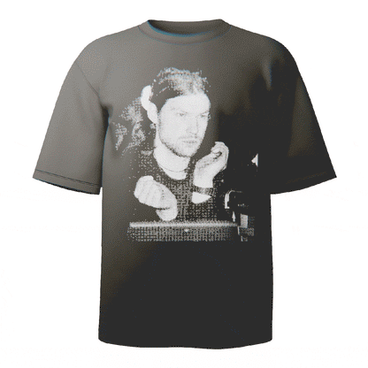 Aphex Twin Portrait T-shirt in black featuring a bold, stylized portrait of Richard D. James, crafted from ultra-soft Comfort Colors 100% ringspun cotton for breathable comfort and a relaxed fit, designed and printed in the USA.