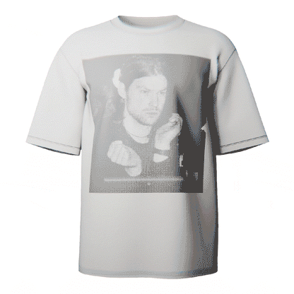 Aphex Twin Portrait T-shirt in white featuring a bold, stylized portrait of Richard D. James, crafted from ultra-soft Comfort Colors 100% ringspun cotton for breathable comfort and a relaxed fit, designed and printed in the USA.