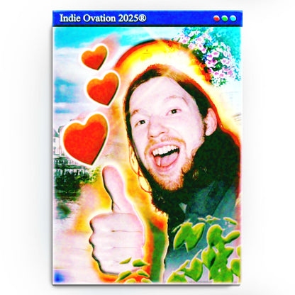 A vibrant, Aphex-inspired glow-core poster featuring neon halos, Y2K hearts, dreamy bloom effects, and IDM-coded surrealism. A joyful digital relic from Indie Ovation 2025®.