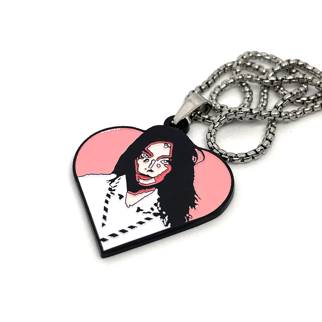 Björk "Post" Heart Fan-Made Enamel Pendant Chain Necklace – 60cm Stainless Steel Chain - Indie Ovation