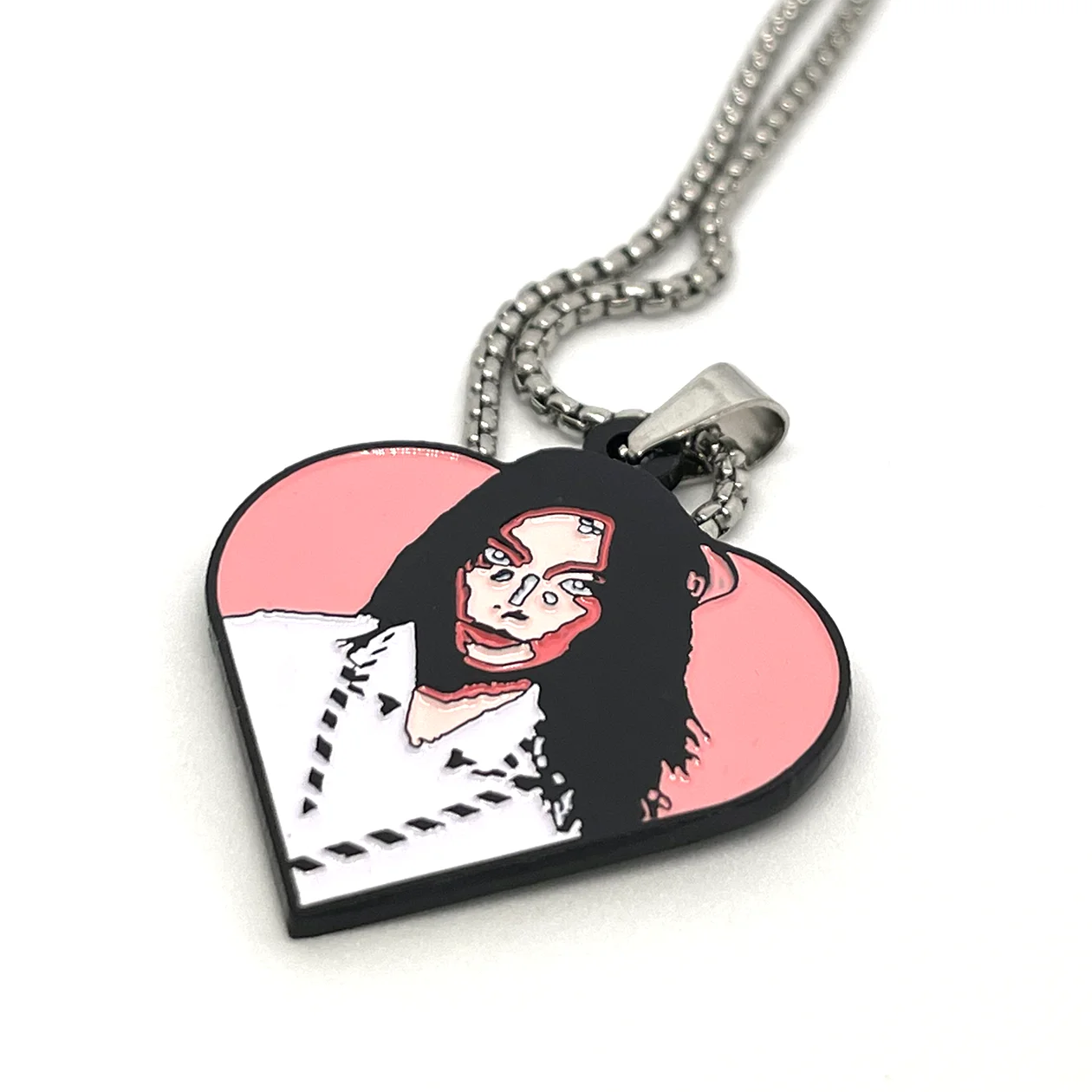 Björk "Post" Heart Fan-Made Enamel Pendant Chain Necklace – 60cm Stainless Steel Chain - Indie Ovation