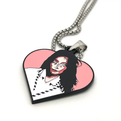 Björk "Post" Heart Fan-Made Enamel Pendant Chain Necklace – 60cm Stainless Steel Chain - Indie Ovation