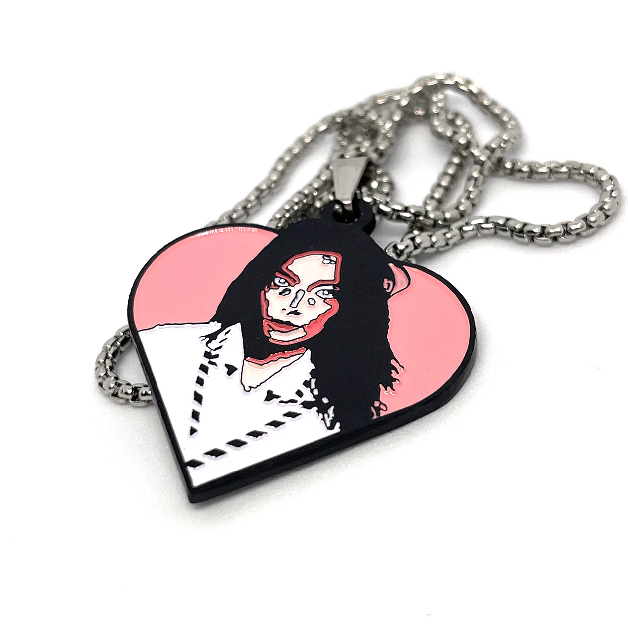Björk "Post" Heart Fan-Made Enamel Pendant Chain Necklace – 60cm Stainless Steel Chain - Indie Ovation