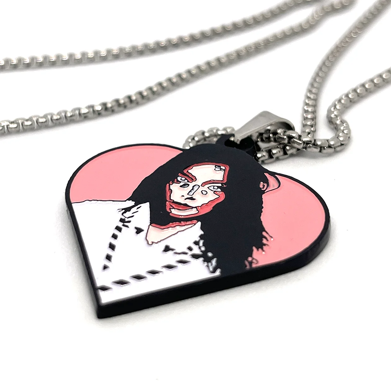 Björk "Post" Heart Fan-Made Enamel Pendant Chain Necklace – 60cm Stainless Steel Chain - Indie Ovation