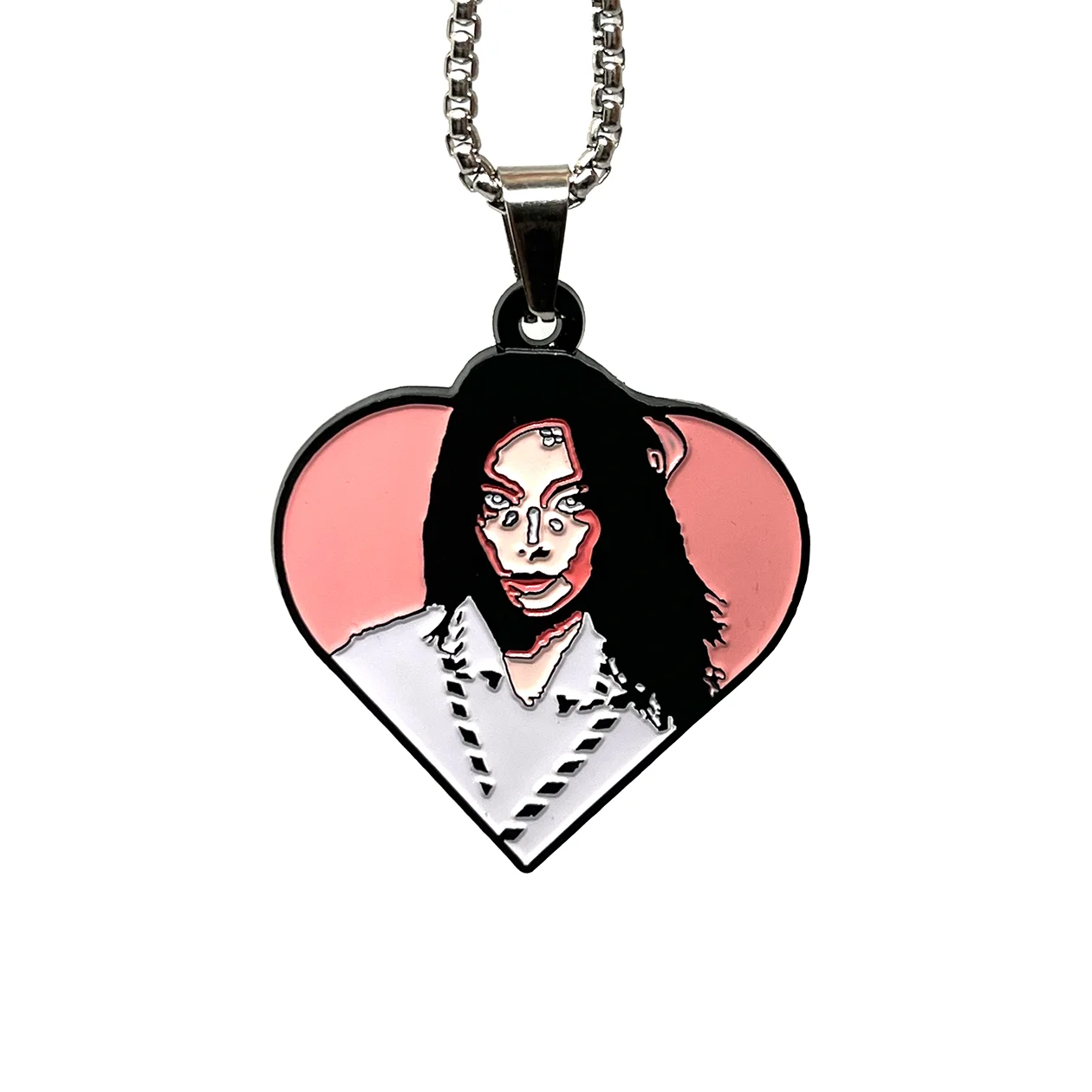 Björk "Post" Heart Fan-Made Enamel Pendant Chain Necklace – 60cm Stainless Steel Chain - Indie Ovation