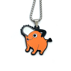 Chainsaw Man Pochita enamel pendant chain necklace – 1.5-inch fan-made design with 60cm stainless steel chain