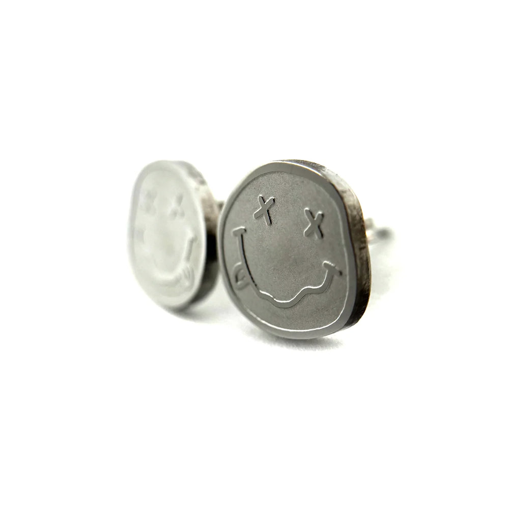 Nirvana Smiley Face Logo Fan-Made Stainless Steel Stud Earrings – 0.5 Inch Hypoallergenic Earrings