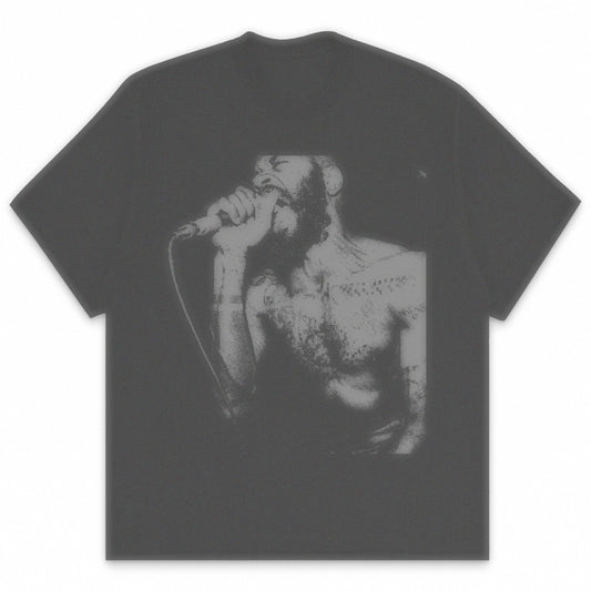 Death Grips MC Ride t-shirt featuring stylized live performance design in Comfort Colors 100% cotton, made in the USA