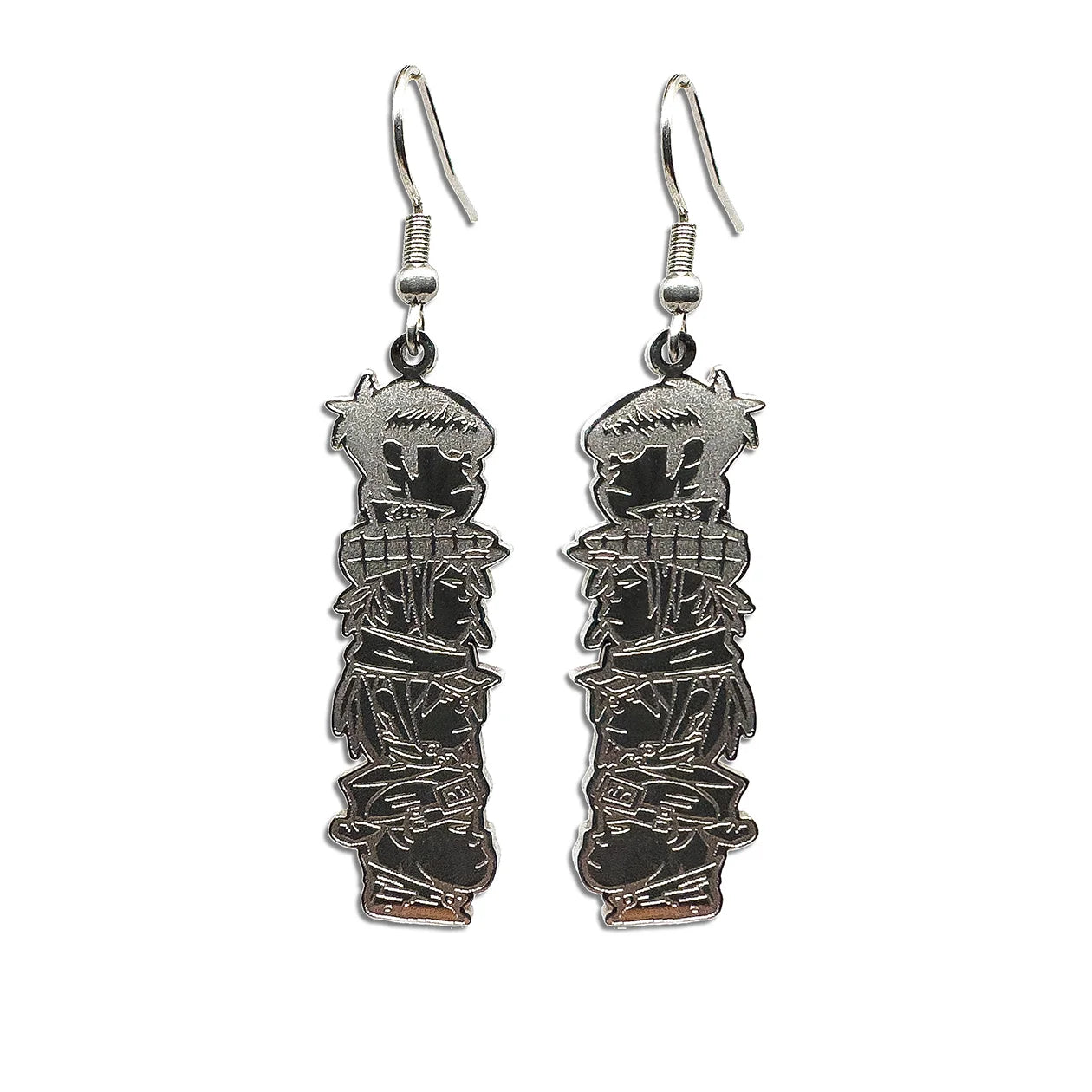 Fan-made stainless steel dangly earrings featuring the iconic Demon Days album design by Gorillaz.