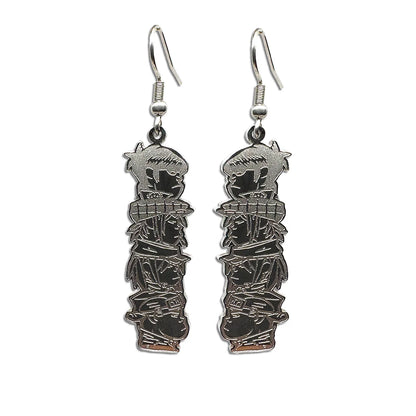 Fan-made stainless steel dangly earrings featuring the iconic Demon Days album design by Gorillaz.