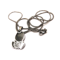 Stainless steel Drain Gang baby logo pendant necklace shown laid flat, with chain and clasp