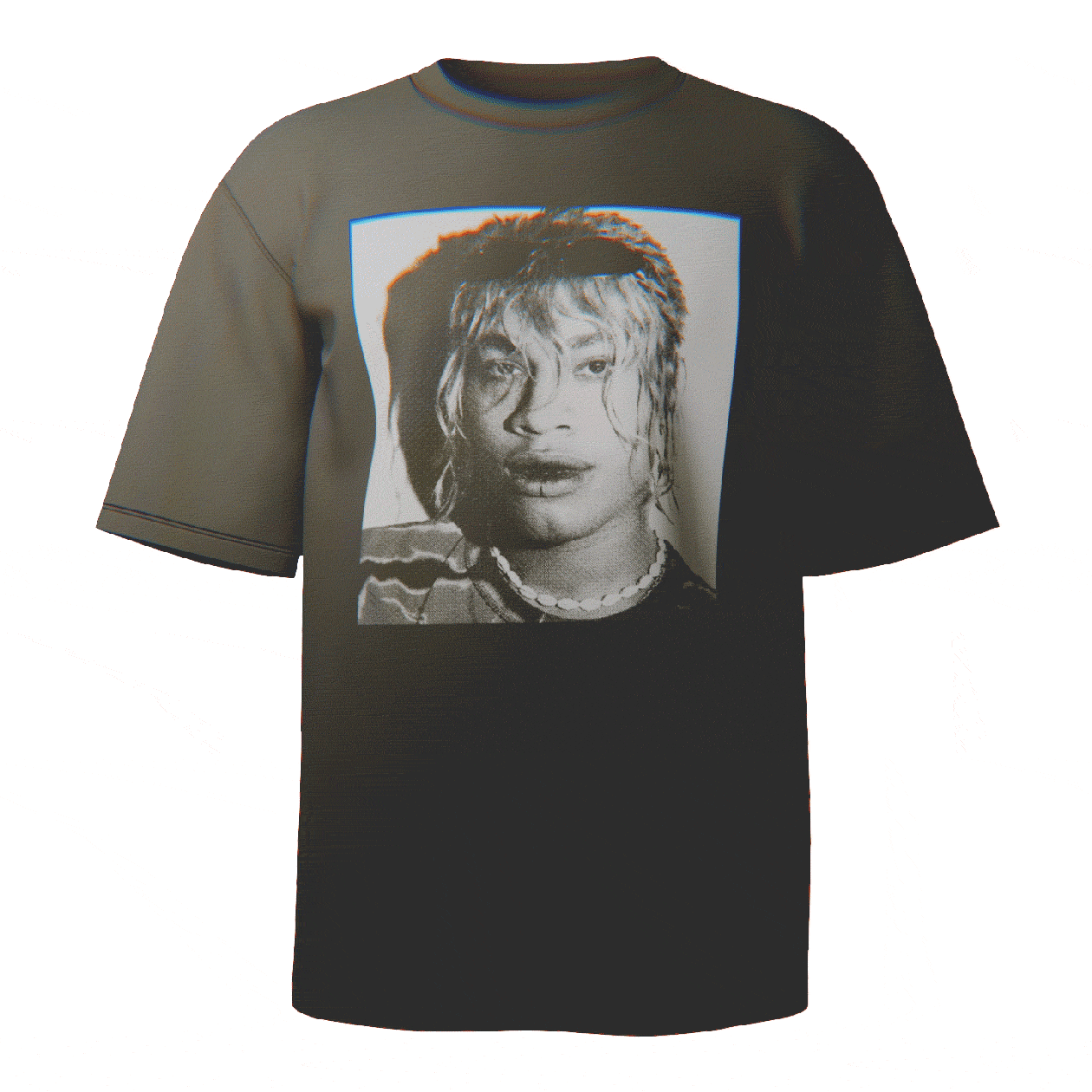 Ecco2k Portrait T-shirt in black featuring a captivating, stylized portrait of Ecco2k, crafted from ultra-soft Comfort Colors 100% ringspun cotton for breathable comfort and a relaxed fit, designed and printed in the USA.