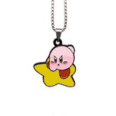 Kirby Air Ride enamel pendant chain necklace – 1.5-inch fan-made design on a 60cm stainless steel chain