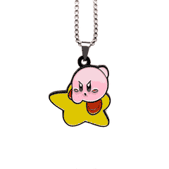Kirby Air Ride enamel pendant chain necklace – 1.5-inch fan-made design on a 60cm stainless steel chain