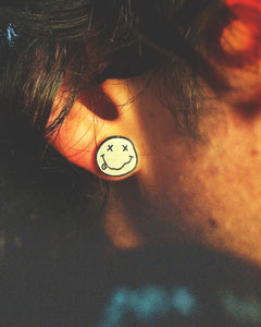 Nirvana Smiley Face Logo Fan-Made Stainless Steel Stud Earrings – 0.5 Inch Hypoallergenic Earrings - Indie Ovation