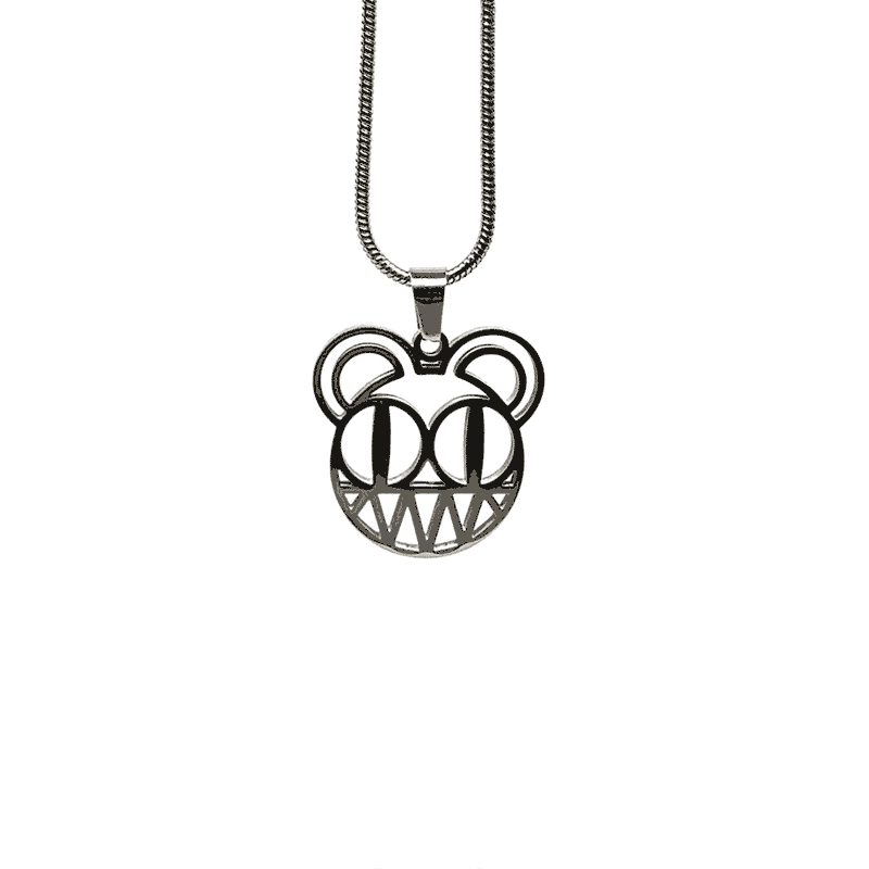 Radiohead bear logo stainless steel pendant chain necklace – 1-inch minimalist design with 60cm chain for fans