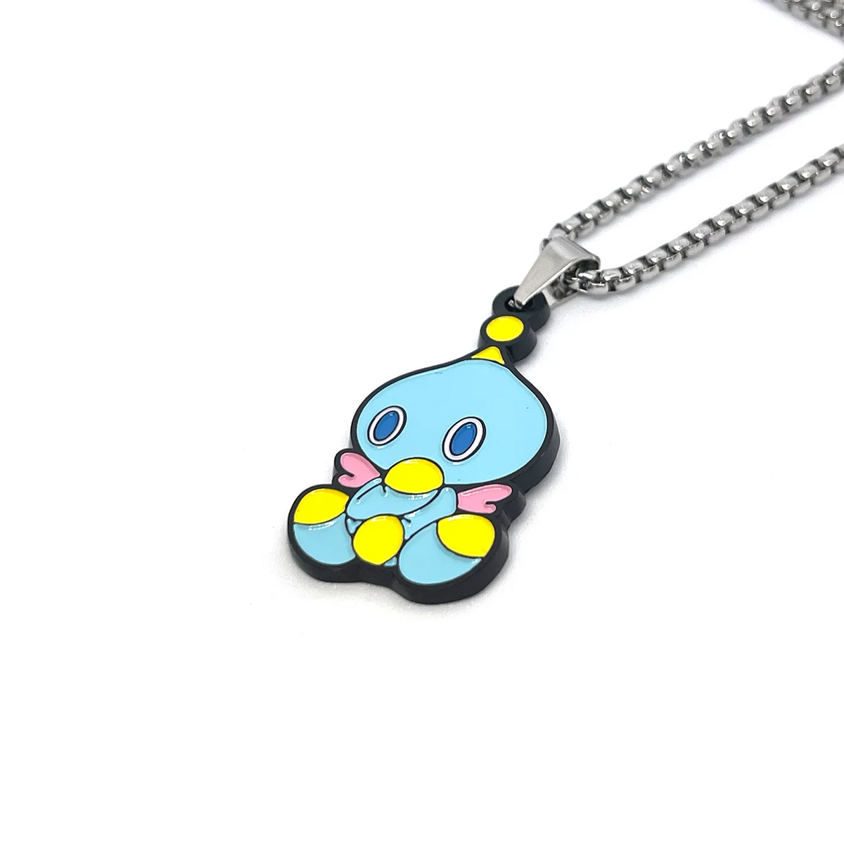 Sonic Adventure Chao enamel pendant chain necklace – 1.5-inch fan-made design with 60cm stainless steel chain