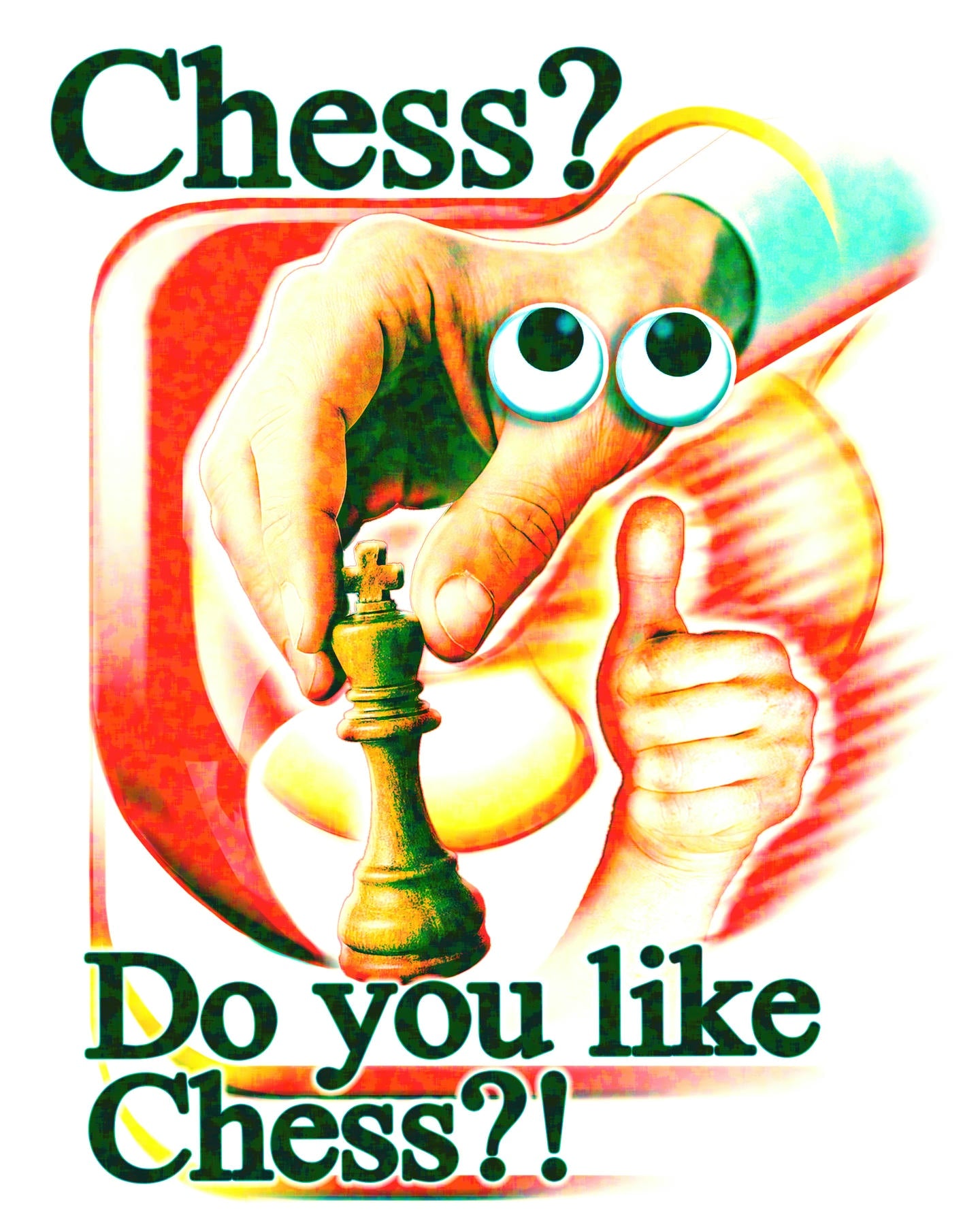 Cartoon character holding a chess piece with text asking if you like chess