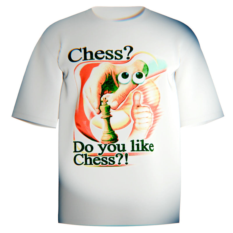 Soft Comfort Colors 100% cotton tee printed with our retro, sunlit chess graphic. A photographed hand places a king piece while playful googly eyes and a thumbs up turn the image into a cheeky, wearable moment. Clean, bold headline text frames the art so it reads from a distance and pops in photos.