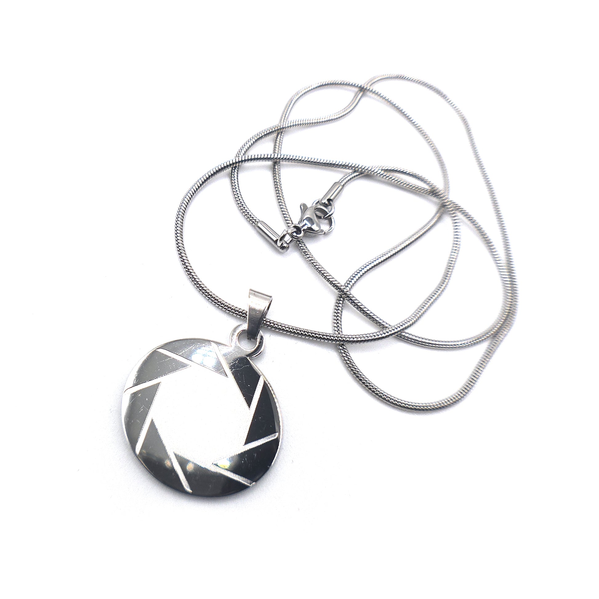 stainless steel aperture science logo necklace from Portal 2