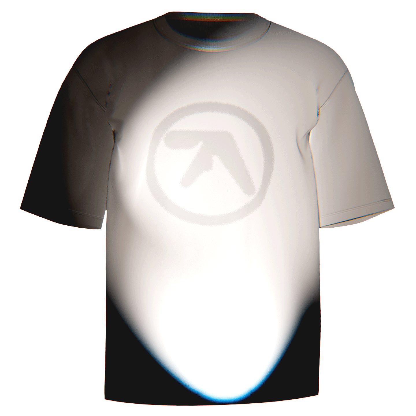 Flat-lay of a white Aphex Twin Blur Logo T-Shirt featuring a striking blur-style logo print. Made with ultra-soft Comfort Colors 100% ringspun cotton for breathable comfort and a relaxed fit. Celebrate the innovative music and aesthetic of Aphex Twin in style.
