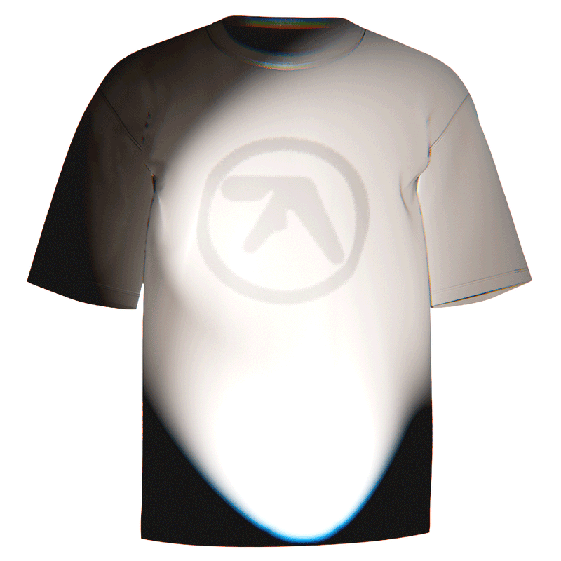Flat-lay of a white Aphex Twin Blur Logo T-Shirt featuring a striking blur-style logo print. Made with ultra-soft Comfort Colors 100% ringspun cotton for breathable comfort and a relaxed fit. Celebrate the innovative music and aesthetic of Aphex Twin in style.