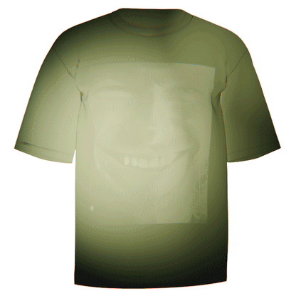 Flat-lay of a green Aphex Twin Monochromatic T-Shirt featuring a bold, monochromatic print of Aphex Twin's iconic face. Made from ultra-durable LA Apparel 100% cotton for premium comfort and a relaxed fit. Perfect gift for fans of the electronic music legend Richard D. James.


