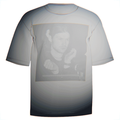 Flat-lay of a white Aphex Twin Portrait T-Shirt with a bold, stylized portrait of Richard D. James. Made in the USA from premium Comfort Colors 100% ringspun cotton for a soft, relaxed fit. Celebrate the artistry of Aphex Twin with this iconic fan merchandise.