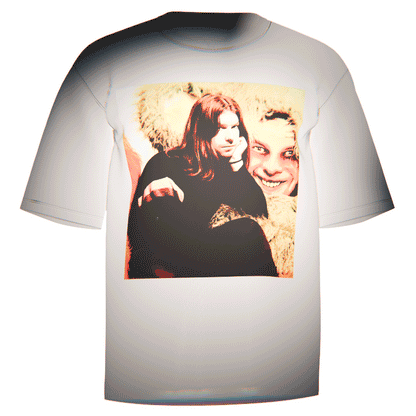 Flat-lay of a white Aphex Twin Portrait T-Shirt showcasing a striking portrait of Richard D. James in a vivid, high-quality print. Crafted from breathable Comfort Colors 100% ringspun cotton for all-day comfort. A stylish gift for Aphex Twin fans celebrating his legendary artistry.