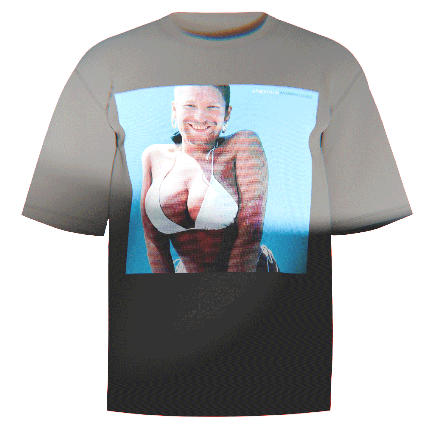 Flat-lay of a black Aphex Twin Windowlicker Cover T-Shirt showcasing a striking direct-to-garment print of the Windowlicker cover art. Crafted from durable and soft Comfort Colors 100% ringspun cotton, perfect for everyday wear. A must-have for any Aphex Twin fan.

