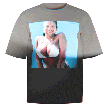 Flat-lay of a black Aphex Twin Windowlicker Cover T-Shirt showcasing a striking direct-to-garment print of the Windowlicker cover art. Crafted from durable and soft Comfort Colors 100% ringspun cotton, perfect for everyday wear. A must-have for any Aphex Twin fan.

