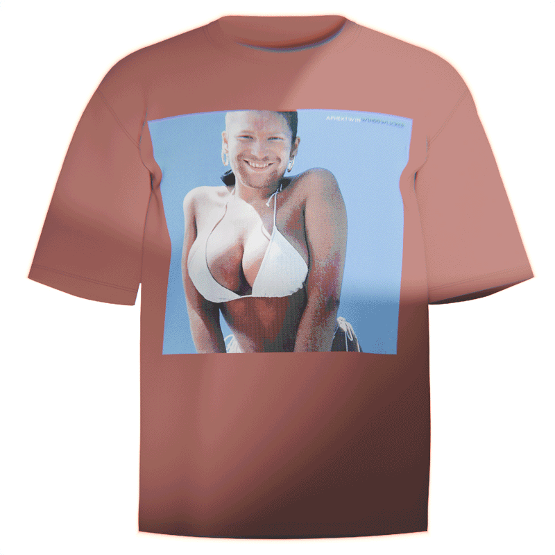 Flat-lay of a red Aphex Twin Windowlicker Cover T-Shirt featuring bold, stylized Windowlicker cover art. Designed with premium Comfort Colors 100% ringspun cotton for a relaxed fit and soft, breathable comfort. A standout piece for fans of electronic music legend Aphex Twin.