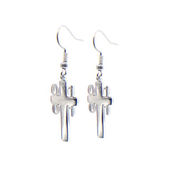 Stainless steel Binary Architect Cross Earrings featuring 0 and 1 binary details, combining modern tech style with Christian symbolism.