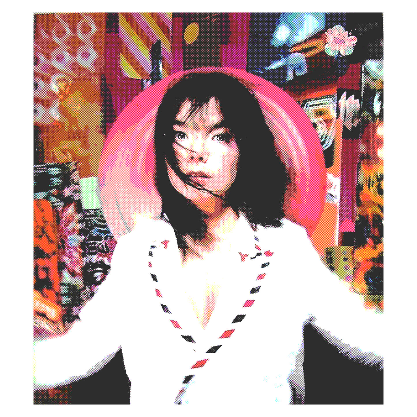 Bjork Post Portrait Ringspun T-Shirt - Pink, White, Black - Comfort Colors 100% Cotton