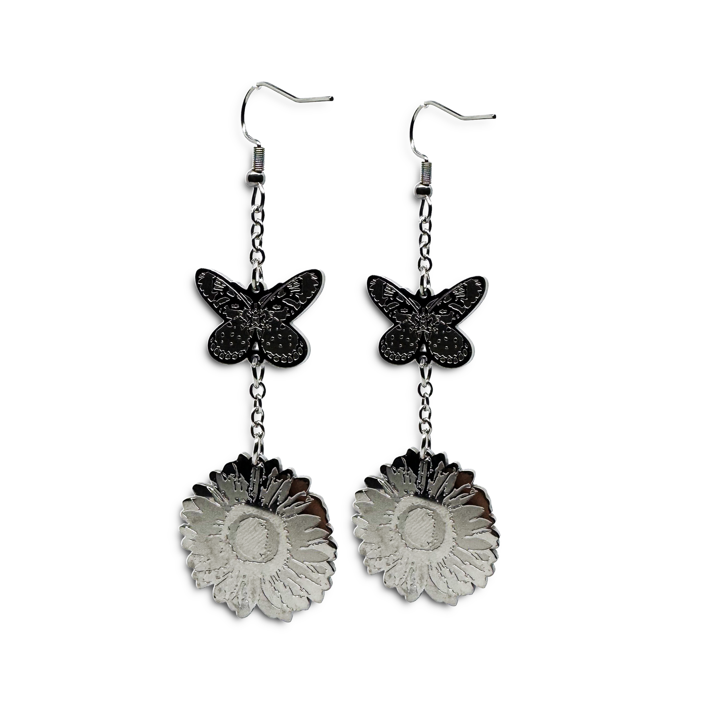 Indie Ovation Butterfly & Sunflower Dangly Earring Set - 100% Stainless Steel