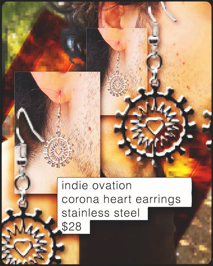 Indie Ovation Corona Heart Dangly Earring Set - 100% Stainless Steel