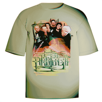 green moving shirt gif of radiohead shirt with cascading typography logo