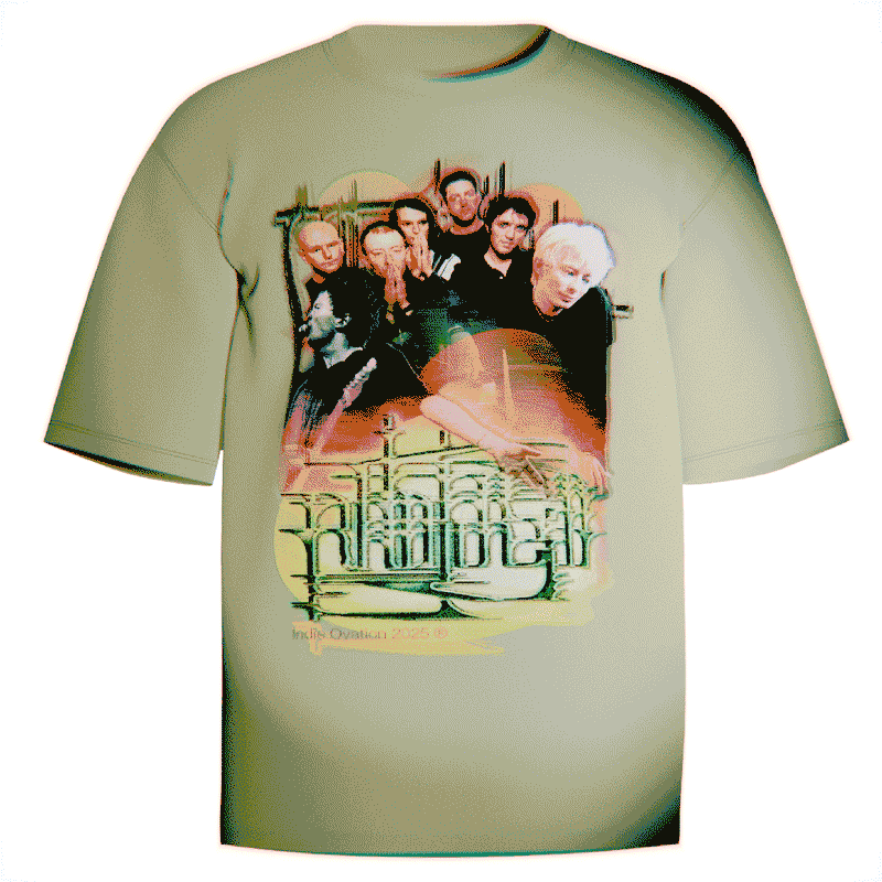green moving shirt gif of radiohead shirt with cascading typography logo