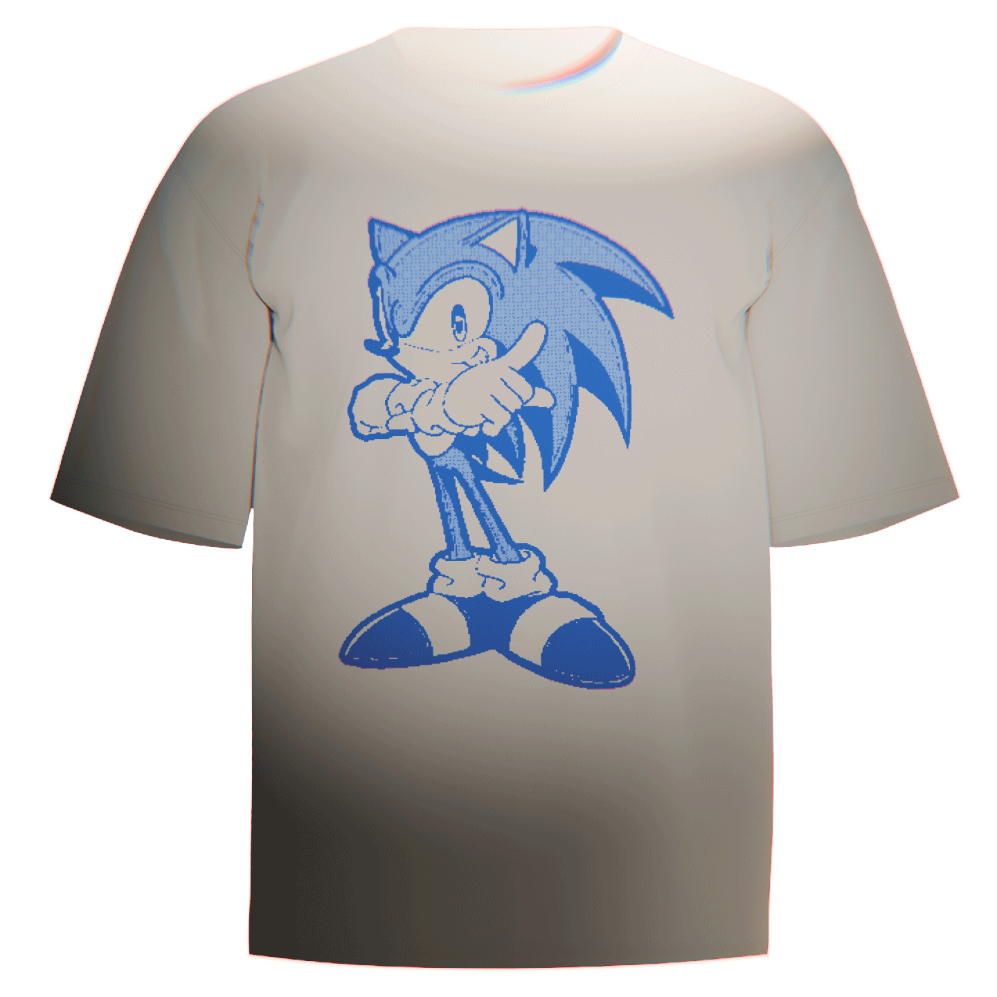 Flat-lay of a creme Sonic the Hedgehog Ringspun T-Shirt featuring a stylized pixel image of Sonic himself. Made with ultra-soft Comfort Colors 100% ringspun cotton for breathable comfort and a relaxed fit. Perfect for retro gaming enthusiasts and fans of the classic Sonic series.