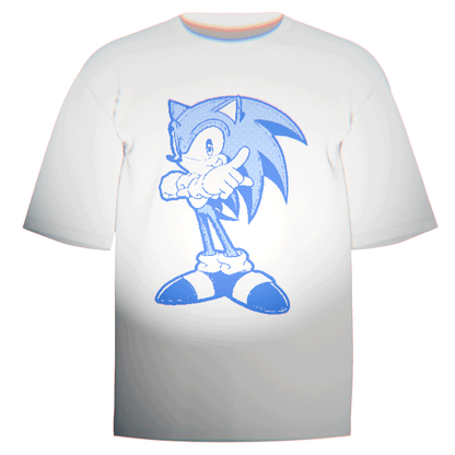 Flat-lay of a white Sonic the Hedgehog Ringspun T-Shirt showcasing a vibrant pixel-inspired print of Sonic the blue blur. Crafted from premium Comfort Colors 100% ringspun cotton for long-lasting comfort and style. Celebrate the legendary Sega mascot with this timeless fan merchandise.