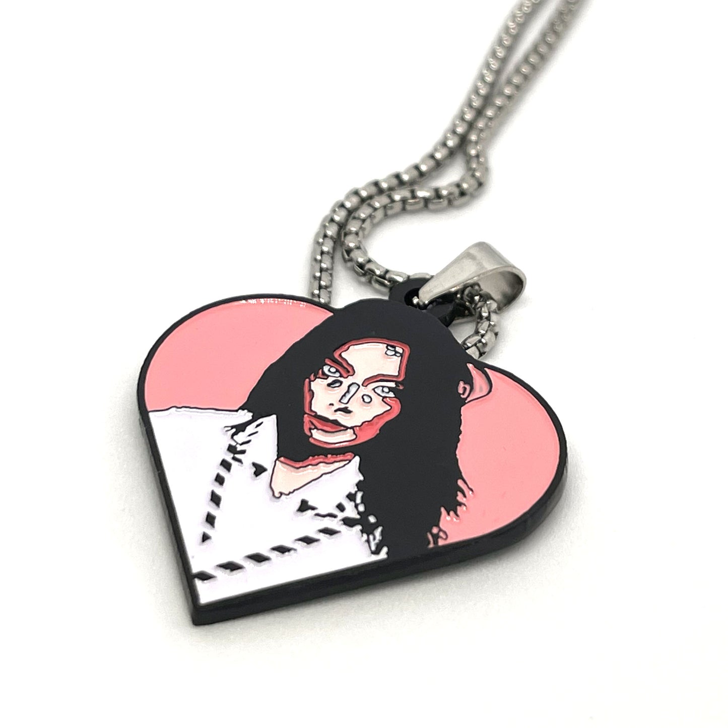 Björk "Post" Heart Fan-Made Enamel Pendant Chain Necklace – 60cm Stainless Steel Chain