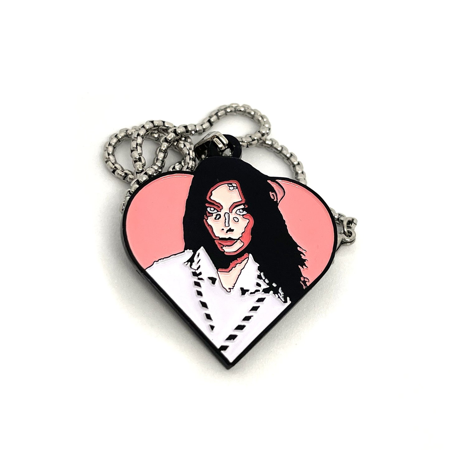 Björk "Post" Heart Fan-Made Enamel Pendant Chain Necklace – 60cm Stainless Steel Chain