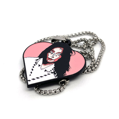 Björk "Post" Heart Fan-Made Enamel Pendant Chain Necklace – 60cm Stainless Steel Chain