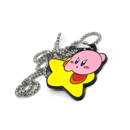 Kirby Air Ride enamel pendant chain necklace – 1.5-inch fan-made design on a 60cm stainless steel chain