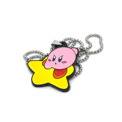 Kirby Air Ride enamel pendant chain necklace – 1.5-inch fan-made design on a 60cm stainless steel chain