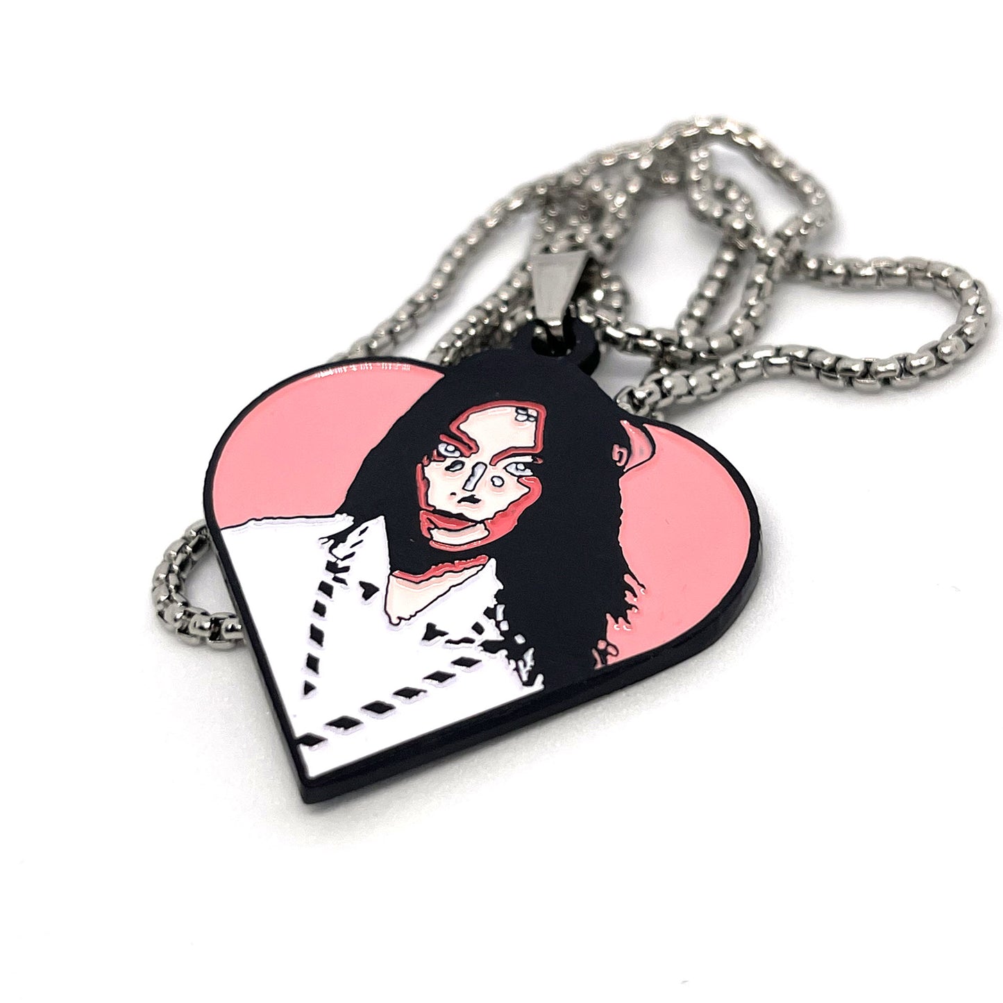 Björk "Post" Heart Fan-Made Enamel Pendant Chain Necklace – 60cm Stainless Steel Chain