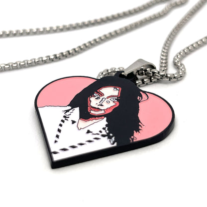 Björk "Post" Heart Fan-Made Enamel Pendant Chain Necklace – 60cm Stainless Steel Chain